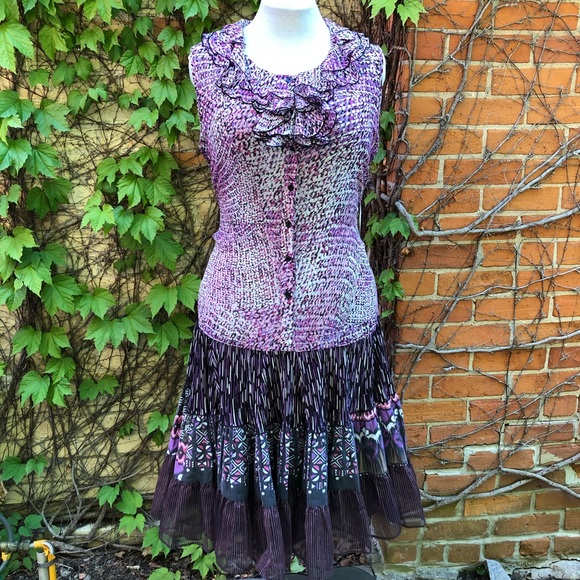 Large EMBODY Dress Upcycled Flared Boho Purple - Picture 3 of 9